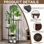 5 Tier Plant Stand Indoor, Thickened Metal Wood Corner Plant Shelf Stands for Multiple Plants, Indoor Tall Plants Stand Tiered Flower Holder for Living Room Patio Garden Balcony(Black+Oak)