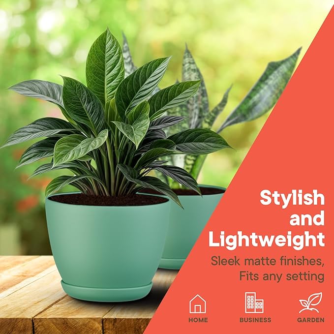 Planter Pots with Drainage Holes - Lightweight, Durable, & Space-Saving Pots for Indoor and Outdoor - Versatile Functionality, Simple Modern Design, Set of 15 Plastic Planter Pots Mint