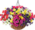 Artificial Faux Hanging Plants Flowers for Outdoors Baskets Spring Outside Decor, Fake Silk Morning Glory in Planter Look Real UV Resistant Outdoor Flowers for Porch Patio Balcony Garden Yard Home