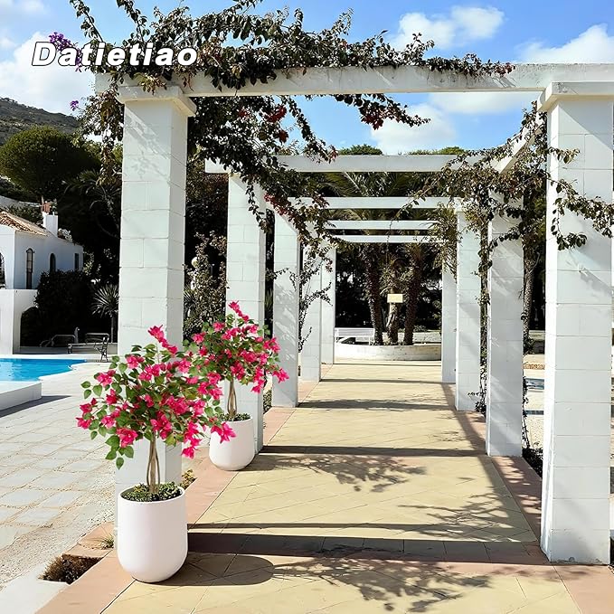 3FT Artificial Bougainvillea Tree, Faux Potted Flowering Plant with Lush Pink Blooms, UV Resistant Indoor Outdoor Artificial Tree for Living Room, Patio, Office, Porch Decoration