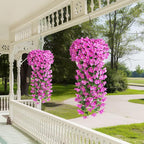 ATTGREAT Artificial Bougainvillea for Outdoors Faux Plants UV Resistant Flowers Fake Plastic Plants Realistic Silk Flowers for Porch Planter Garden Outside Hanging Decoration, 2Pcs (Purple Red)