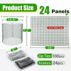 8 Pack Plant Protectors from Animals with 0.55" Fine Mesh, 12" x 16" Metal Wire Plant Cages for Seedlings, Garden Protectors to Keep Small Critters Out, 24 Panels with Zip Ties & Stakes