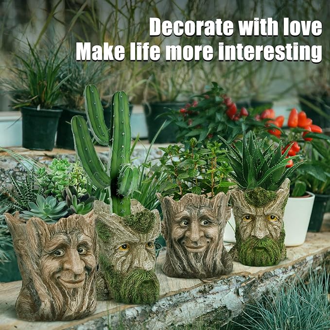 vomiceak Face Planter with Funny Smile - Unique Head Planters for Indoor Outdoor Plants with Drainage Hole, Cute Plant Pots for Succulents, Creative Flower Pots as Gifts for Women and Men (Brown Man)