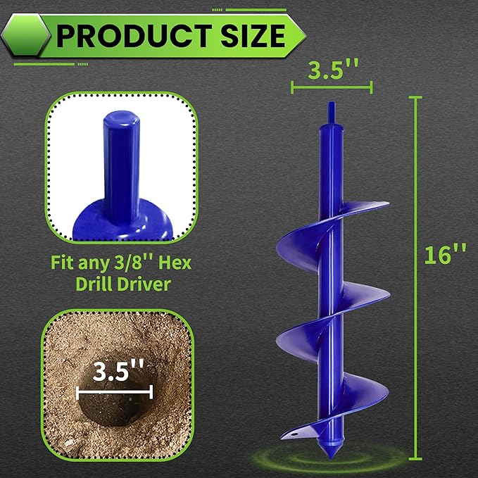 SYITCUN Auger Drill Bit for Planting - 3.5"X16" Heavy-Duty Garden Auger Spiral Drill Bit - Bulb Planter Tool & Auger Post Hole Digger - 3/8" Hex Drive Drill