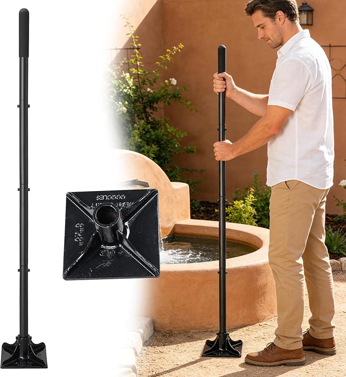 Tamper Tool with Detachable Long Handle, 59 Inch Manual Heavy Duty Soil Compactor for Pavers, Stones, Lawn Edging, Fence Post Installation, Black