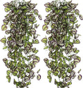 2-Pack Fake Hanging Plants, Faux Hanging Plant Artificial Greenery for Living Room Bedroom Boho Wall Shelf Indoor Outdoor Decor (Purple Feather Leaf)