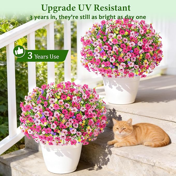 BLEUM CADE 34 Bundles Artificial Flowers for Outdoors, UV Resistant Fake Outdoor Flowers, Realistic Faux Outdoor Flowers for Decoration, Outside Fake Plants for Porch Garden Decor