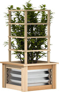 Outsunny Raised Garden Bed with Trellis, Wooden Planter Box with Galvanized Steel Sides, Raised Flower Bed for Climbing Plants, Flowers, Fruits and Vegetables, Natural Wood