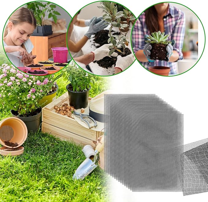 lasuroa 15pcs Flower Pot Hole Netting Mesh Pad, 30x20cm/11.8x7.8 Inch Bonsai Eye Mesh Drainage Screens Plant Pot Drainage Meshes Plant Accessories Kit Screen Meshes Preventing Substrate Leakage