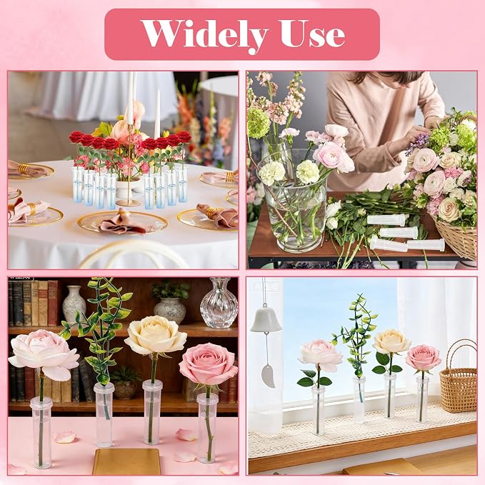 DAJAVE 100 Pack Floral Water Tubes 60 ML 4.3 Inch Plastic Water Tubes for Flowers, Clear Flower Vials with Caps for Fresh Flower Arrangements