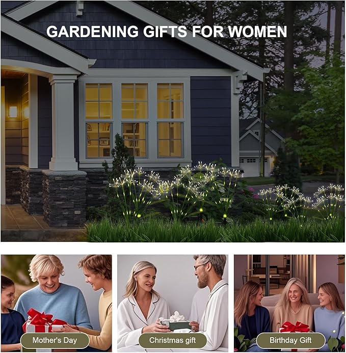 Solar Garden Lights Outdoor: Waterproof 2-Pack DIY Decorative Firework Lights with 2 Modes for Yard Patio Pathway Outside Fairy Decor - Gifts for Women Mom Mothers Day Warm White