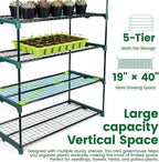 Worth Garden 50% Extra Wide Mini Greenhouse 5 Tier Portable Plant Green House 40in Wide -Sturdy Gardening Shelves with PVC Cover - Indoor & Outdoor Wheatgrass Growing - 19″x40″x75″