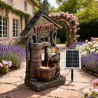 Solar Outdoor Water Fountain with Pump and Water Well 28.7 Inch High Rustic Barrel Cascading Waterfall Fountain, 3-Tier Garden Water Feature for Patio, Backyard, Yard & Outdoor Decor
