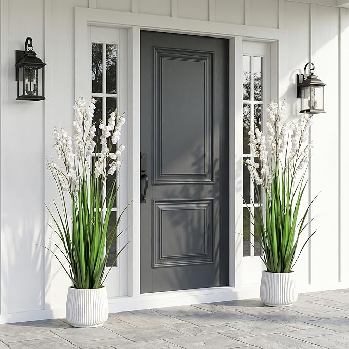 Fake Plants Home Decor Fake Flowers Artificial Plants Outdoor Tall Grass Plant Artificial Pampas Grass Decor Artificial Plants Indoor Fake Grass Living Room Decor Artificial Grass 36“2PCS White
