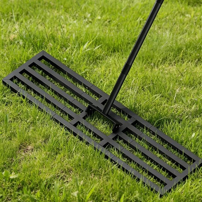 Lawn Leveling Rake 36x10 inch, Heavy Duty Reinforced Lawn Leveler Tool, Garden Landscape Rake with 77" Adjustable Handle, Yard Ground Leveler for Backyard, Garden, Golf Course, Farm, Pasture