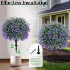 Artificial Lavender Topiary Ball Trees, 2 Set of UV Resistant Fake Evergreen Shrubs Bushes Plants with Ground Spike, Fake Plants for Outdoor Indoor Front Porch Garden