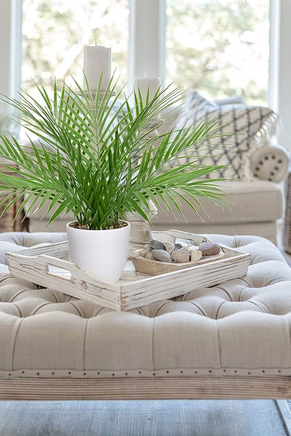 Briful Fake Plant 15’’ Artificial Palm Plant in White Pot Real Touch Faux Tropical Palm Tree Houseplant for Home Indoor Living Room Tabletop Balcony Decorations