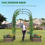 3 in 1 Galvanized Raised Garden Bed with 87" H Arch Trellis for Climbing Plants, Outdoor Gardening Planter Box with Climbing Net for Flower Vegetables Fruits Herbs, Wood Grain