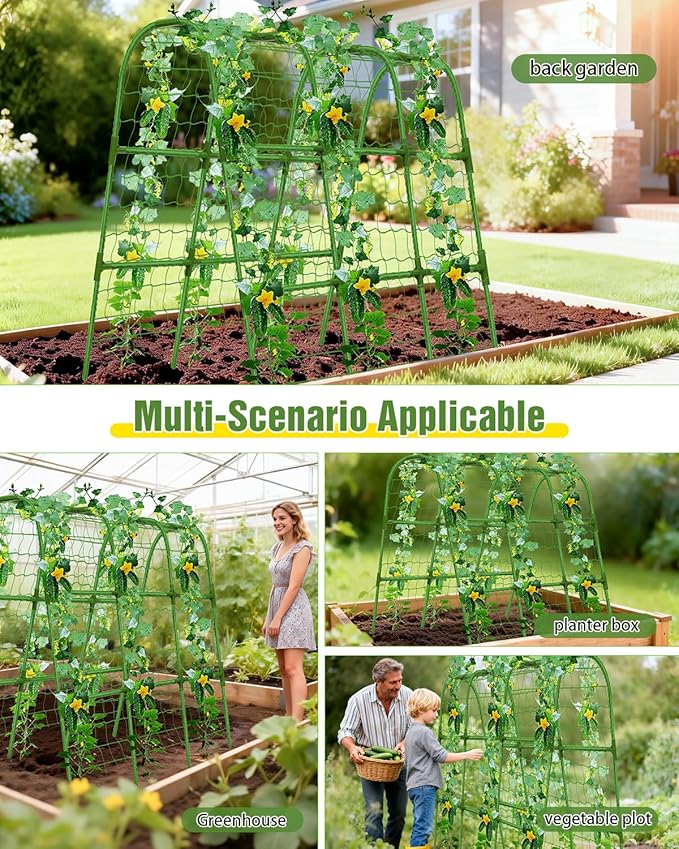 Joyhalo Cucumber Trellis for Raised Bed, U-Shape Garden Trellis for Climbing Plants Outdoor, 51 * 35 * 48in Metal Arch Vegetables Trellis, Plant Support for Vegetable Vine Pea Bean Tomato