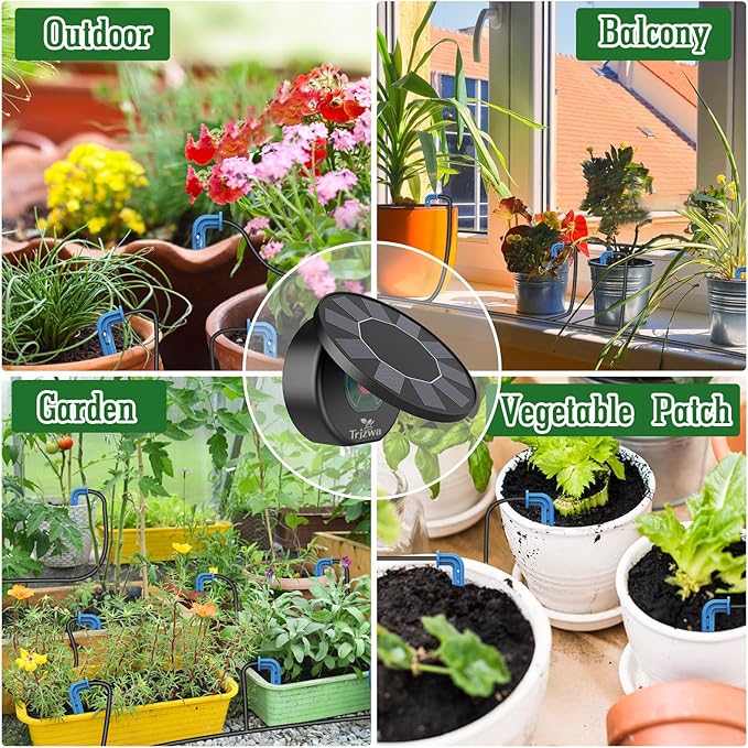 Solar Automatic Drip Irrigation System Kit, Auto Watering Kit for DIY Garden Watering System with 9 Timing Modes and Anti-Siphon Set，Indoor/Outdoor Garden, Balcony & Patio Irrigation System