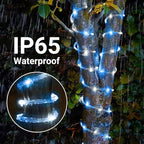 Solar Rope Lights, 66ft 200LED Solar String Lights, 8 Modes Waterproof Solar Powered Outdoor Light, Flexible Clear Tube Light for Garden Backyard Patio Deck Porch Pool Tree Christmas Decor -White&Blue