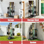 Faesun Garden Tool Organizer with Wheels, Heavy Duty Rolling Yard Tool Rack with 14 Hooks & 5 Slots, 3-Tier Metal Cart Holds 50+ Rakes/Shovels/Brooms, Mobile Lawn Storage for Garage Shed Outdoor