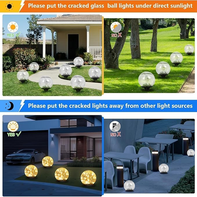 SyouHome Solar Garden Lights Outdoor Waterproof, 6 Pack LEDs Cracked Glass Ball Light, Ground Landscape Garden Decor, Solar Globe Decorative for Pathway/Patio/Lawn/Yard