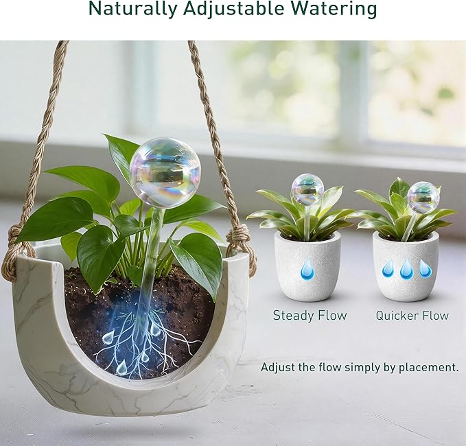 Soilagua Large Extra-Thick Clear Glass Plant Watering Globes, Rainbow Gradient Self Watering Devices for Indoor & Outdoor Plants, AutomaticWaterer Spikes, Perfect for Daily or Vacation Use, 6-Pack