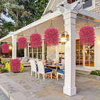Artificial Hanging Flowers for Outdoors Spring Summer Decoration, 4PCS UV Resistant Silk Fake Hanging Plants for Patio Porch Front Yard Window Garden Indoor Decor(Hot Pink,4PCS)