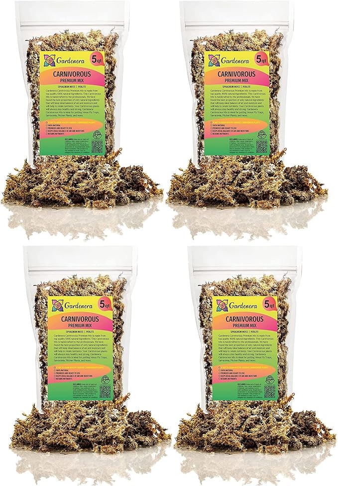 Gardenera Sphagnum Moss Potting Mix for Carnivorous Plants, Moss and Perlite Blend for Potting Venus Fly Traps, Sarracenia, Pitcher Plants - Sphagnum Moss & Perlite - Made in USA - 20 Quart