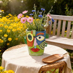 Abstract Face Planter Pot, Hand-Painted Resin Flower Pot with Top Opening for Planting, Decorative Planter for Indoor Plants, Art Accent Flowerpot Decor