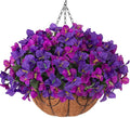 Artificial Hanging Flowers Plant with Basket for Outdoors Spring Decor, Fake Hanging Plants Faux Bougainvillea in Planter Look Real UV Resistant Silk Flowers for Outside Porch Patio Garden Home, Mix