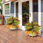 35” Artificial Boston Fern Bush Plant, 2 Faux Ferns for Outdoors Large, Fake Ferns Realistic Artificial Plants with 39 Fronds for Garden Porch Patio Home Office Living Room Decor Yellow