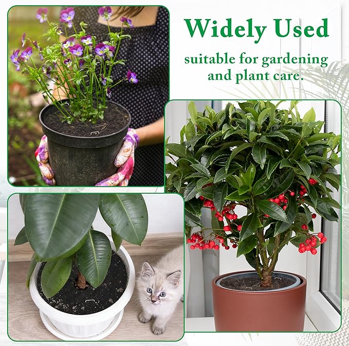 4 Pack Plant Pot Soil Covers, Cuttable Round Planter Soil Cover with U-Shaped Stakes, Plant Tags, Marker and Scissors for Potted Plants Indoor Outdoor