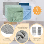 MIGIOL Baby Burp Cloths 100% Cotton Newborn Muslin Burp Cloths 10x20 inches Baby Essentials (5, Blue & Green)