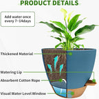12/10/9/8 inch Self Watering Pots with Visual Water Window, Extra Large Self Watering Plant Pot with Drainage Holes and Saucers, Blue Flower Pots for Indoor Plants