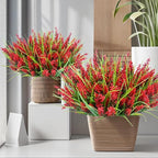 Kinisty 20 Bundles Outdoor Artificial Plants and Flowers, UV Resistant Faux Monkey Grass with Lavender and Fake Plastic Greenery for Spring Summer Outside Planter Porch Garden Decor, Red