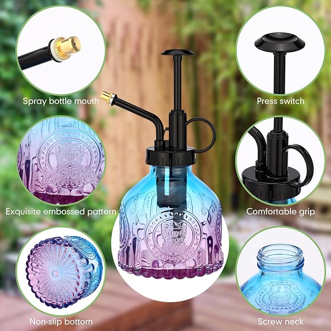 Zopeal 8 Pcs Glass Plant Mister Spray Bottle 200ml Vintage Plant Spritzer Multicolor Succulent Watering Bottle Watering Can 6.4'' with Plastic Top Pumps for Indoor Outdoor Garden Plants(Black)