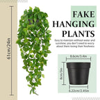 Waipfaru Fake Hanging Plants, 2pcs Artificial Potted Plant, Faux Ivy Pothos Vines Greenery for Wall Home Bedroom Living Room Aesthetic Kitchen Office Aesthetic Kitchen Indoor Outdoor Decor