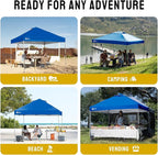 CROWN SHADES 10x10 Pop Up Canopy - Beach Tent with One Push Setup - Easy Outdoor Sun Shade for Events, Parties, Camping - Gazebo with STO-N-Go Cover Bag, Silver Coated Top, Blue