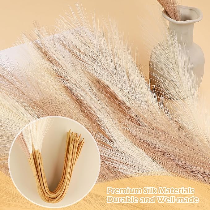 SeptCat 30 Pcs Pampas Grass Decor 21.7" Fluffy Faux Short Brown Pampas Grass Artificial Small Pompas Grass Flower Vase Filler for Home Wedding Living Room Wall Party Decoration
