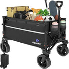 ROSONG Collapsible Wagon Cart with Wheels Foldable - Folding Utility Heavy Duty Wagons Carts for Grocery Sports Garden Shopping Camping Wheelbarrows (Black, 120L)
