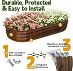 Galvanized Raised Garden Bed Outdoor, Large Raised Bed for Gardening, 2Pcs 6x3x1ft Oval Metal Planter Box for Vegetables, Fruits, Flowers, Dark Brown Wood Grain
