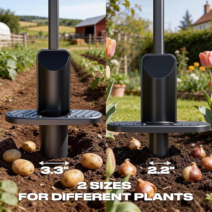 FLORA GUARD Long Handle Bulb Planter Tool, Dual Size 2.2” & 3.3” Hole Digger,Garden Sod Plugger,Grass Plugger Tool with Foot Pedal for Planting, Transplanting, Weeding, Digging for Tulips, Daffodils