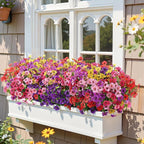 Alupssuc 48 Bundles Artificial Flowers for Outdoors Decoration, UV Resistant Silk Faux Floral Spring Fake Plastic Plants Greenery for Outside Indoor Porch Window Planter Home Decor(Upgrade 6 Colors)