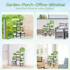 iDavosic.ly Plant Stand Indoor Outdoor, 8 Tier Corner Metal Flower Display Holder Shelf, Folding Tall Orchid Rack for Patio Balcony Porch Garden Living Room House, Black