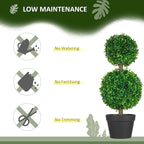 HOMCOM Set of 2 23.6" Artificial Ball Boxwood Topiary Trees with Pot, Indoor Outdoor Fake Plants for Home Office & Living Room Decor