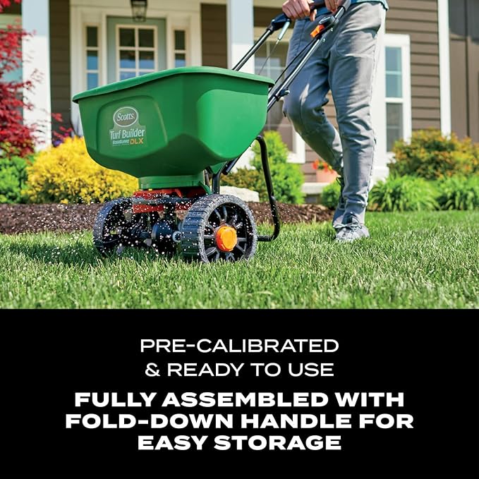 Scotts Turf Builder EdgeGuard DLX Broadcast Spreader - Spreader For Lawn Fertilizer, Weed & Insect Control, Grass Seed, and Ice Melt, Holds Up To 15,000 sq. ft. of Product