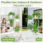 iDavosic.ly Plant Stand Indoor Outdoor, 4 Tier Corner Metal Flower Display Holder Shelf, Folding Tall Orchid Rack for Patio Balcony Porch Garden Living Room House, White