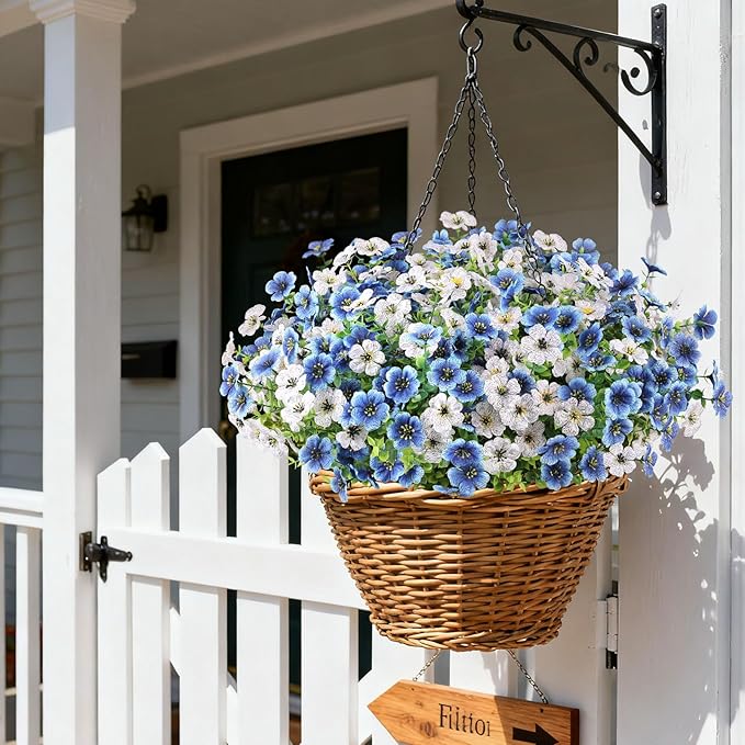16 Bundles Artificial Flowers for Outdoors, Realistic Fake Silk Flowers for Outside, No Fade Faux Eucalyptus Plants for Outdoor Planter, Window Box, Hanging Basket - Porch Patio Garden Decor